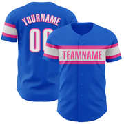 Custom Thunder Blue White-Pink Authentic Baseball Jersey