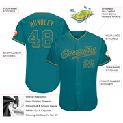 Custom Teal Teal-Old Gold Authentic Baseball Jersey