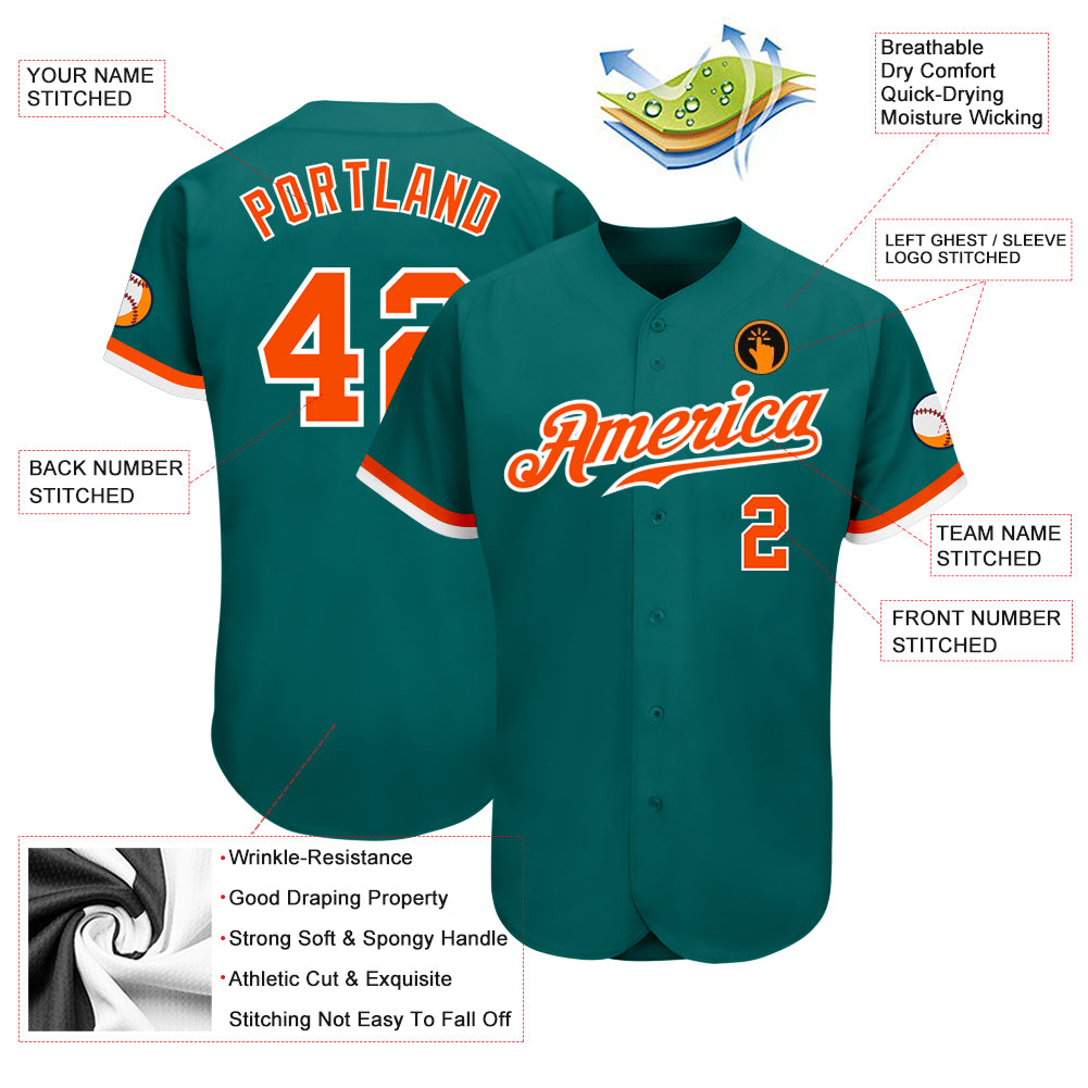 Custom Teal Orange-White Authentic Baseball Jersey