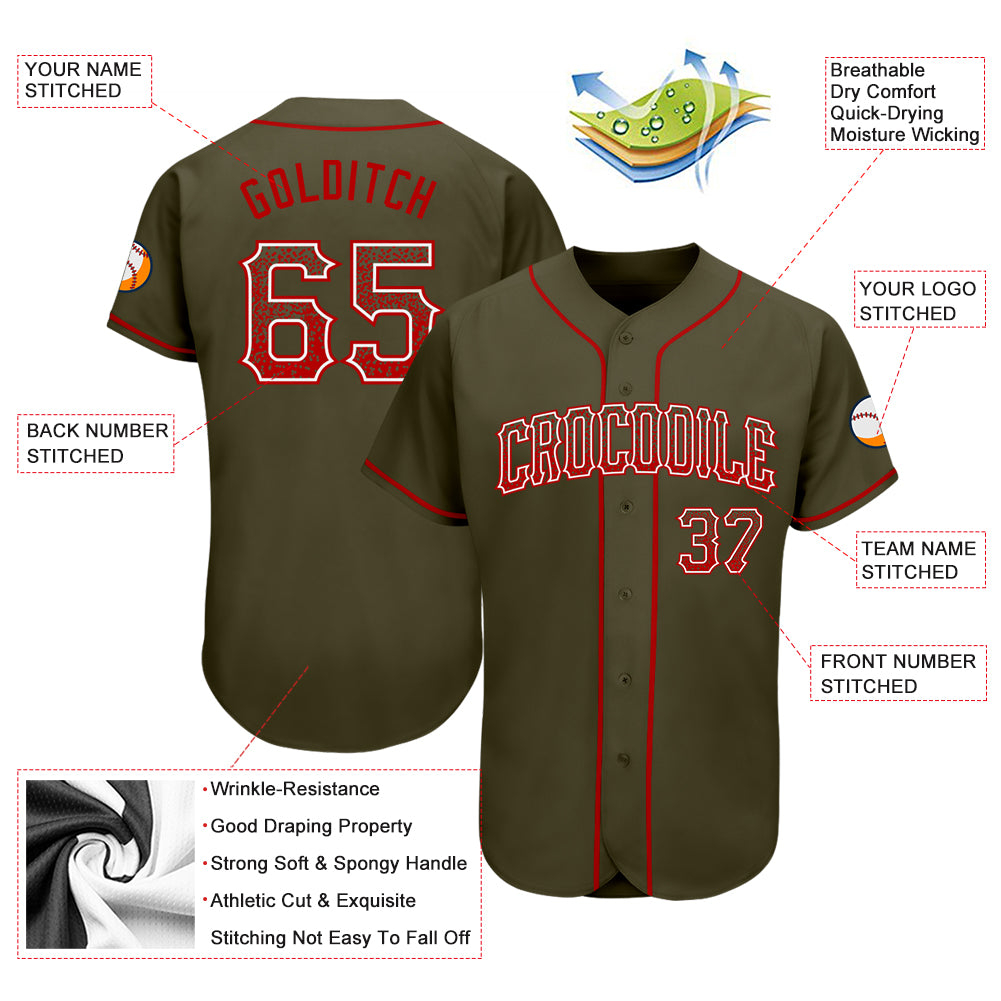 Custom Olive Red-White Authentic Drift Fashion Salute To Service Baseball Jersey
