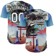 Custom Sky Blue White-Black 3D Syntetyc The Red Plane Authentic Baseball Jersey