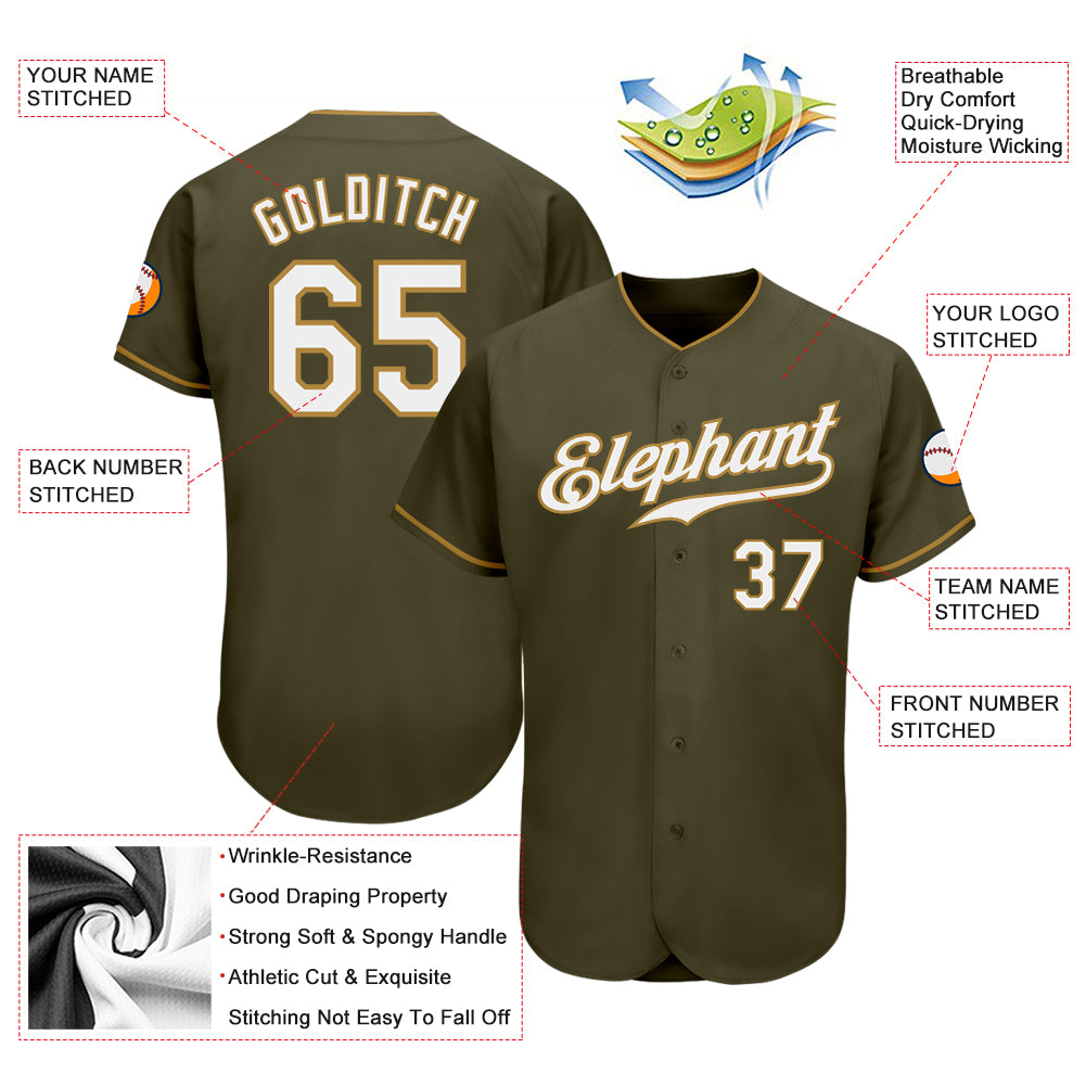 Custom Olive White-Old Gold Authentic Salute To Service Baseball Jersey