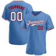 Custom Light Blue White-Red Authentic Baseball Jersey