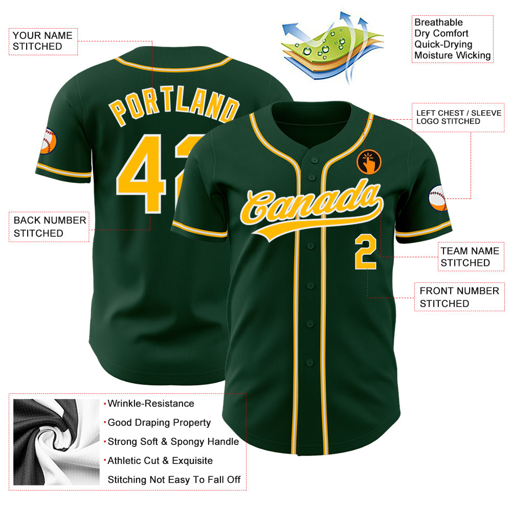 Custom Green Gold-White Authentic Baseball Jersey