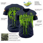 Custom Navy Neon Green 3D Pattern Design Dripping Splatter Art Authentic Baseball Jersey