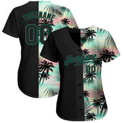 Custom Black Black-Kelly Green 3D Pattern Design Tropical Palm Leaves Authentic Baseball Jersey