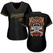 Custom Black Black-Old Gold Authentic Skull Fashion Baseball Jersey