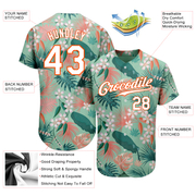 Custom Teal White-Orange 3D Pattern Design Hawaii Palm Leaves And Flowers Authentic Baseball Jersey