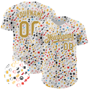 Custom White Old Gold 3D Pattern Design Beer Festival Authentic Baseball Jersey