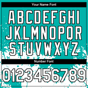 Custom Aqua White-Black 3D Pattern Design Abstract Splash Grunge Art Authentic Baseball Jersey