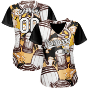 Custom White Black 3D Pattern Design Beer Festival Authentic Baseball Jersey