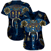 Custom Navy Navy-Old Gold 3D Pattern Design Elephant Authentic Baseball Jersey