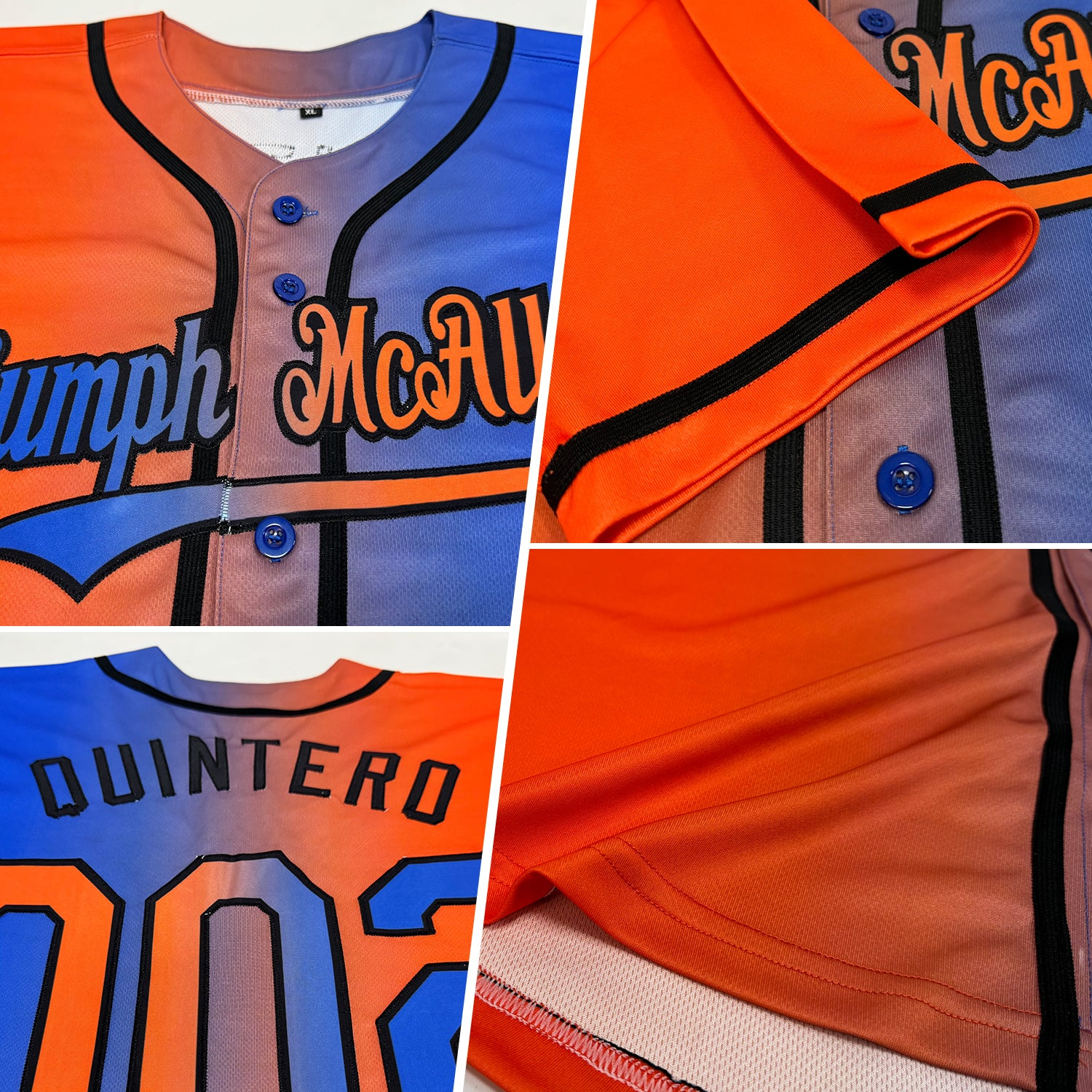 Custom Thunder Blue Orange-Black Authentic Gradient Fashion Baseball Jersey