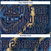 Custom Navy Navy-Old Gold 3D Pattern Design Marble Authentic Baseball Jersey