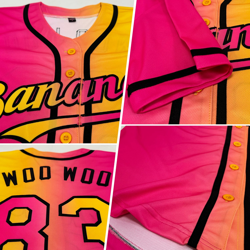 Custom Yellow Pink-Black Authentic Gradient Fashion Baseball Jersey