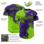 Custom Neon Green Black-Purple 3D Pattern Design Abstract Brush Stroke Authentic Baseball Jersey
