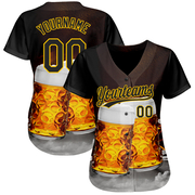 Custom Black Yellow 3D Pattern Design Beer Festival Authentic Baseball Jersey