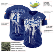 Custom Royal White 3D Pattern Design Dripping Splatter Art Authentic Baseball Jersey