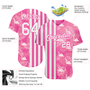 Custom Pink White 3D Pattern Design Tropical Palm Leaves And Famingo Authentic Baseball Jersey