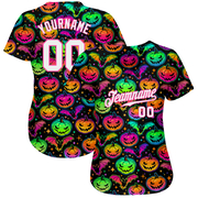 Custom 3D Pattern Bright Multicolored Halloween Pumpkins And Bats Authentic Baseball Jersey