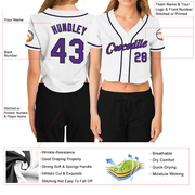 Custom Women's White Purple-Black V-Neck Cropped Baseball Jersey