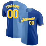 Custom Royal Yellow-Light Blue Split Fashion Performance T-Shirt