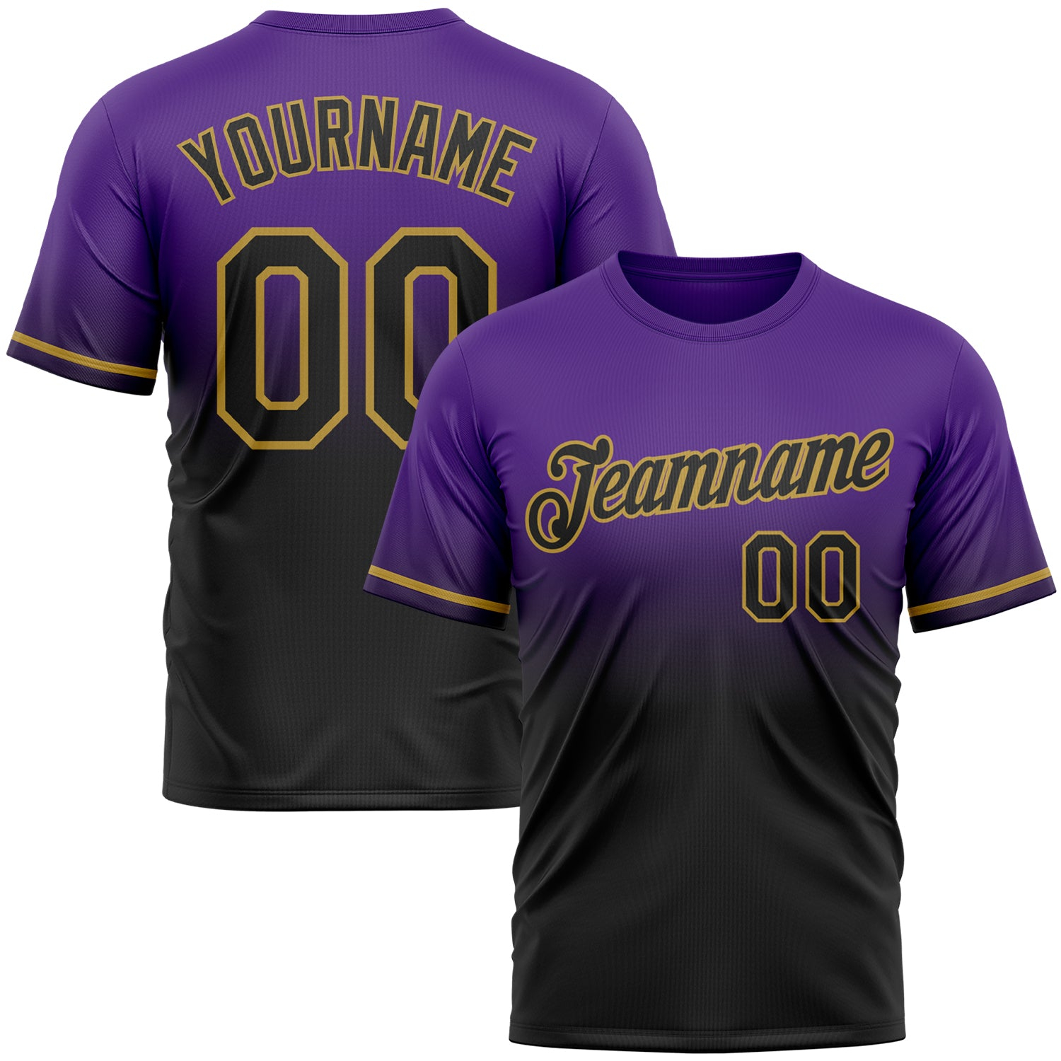 Custom Purple Black-Old Gold Fade Fashion Performance T-Shirt