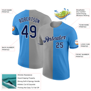Custom Powder Blue Navy-Gray Split Fashion Performance T-Shirt