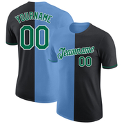 Custom Black Kelly Green-Light Blue Split Fashion Performance T-Shirt