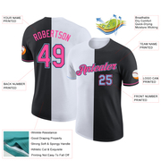 Custom Black Pink-Light Blue Split Fashion Performance T-Shirt