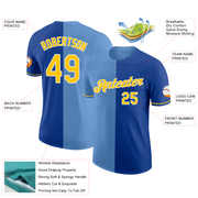 Custom Royal Yellow-Light Blue Split Fashion Performance T-Shirt