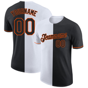 Custom Black White-Orange Split Fashion Performance T-Shirt