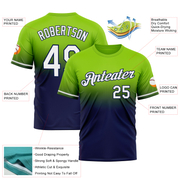 Custom Neon Green White-Navy Fade Fashion Performance T-Shirt