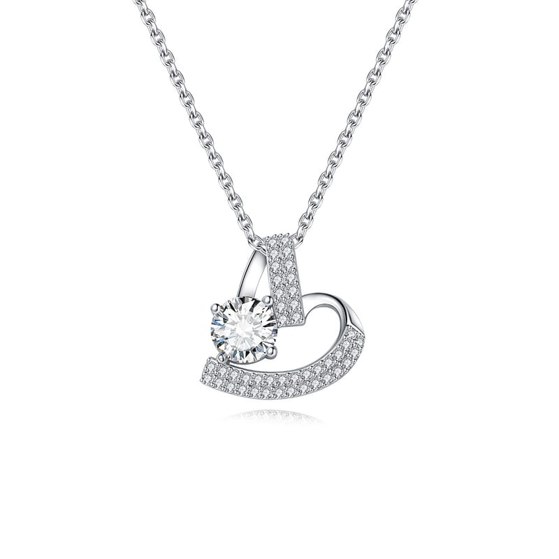 925 silver necklace set with moissanite, fashionable heart-shaped pendant, short collarbone chain