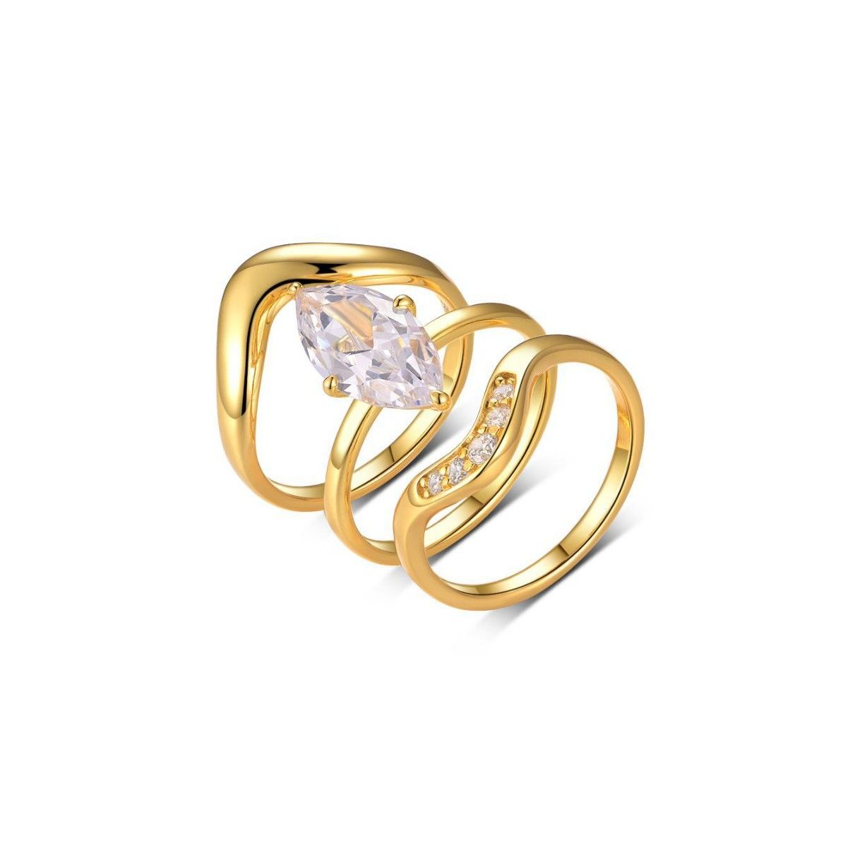 S925 Silver Set three-piece Horse eye Moissanite set ring