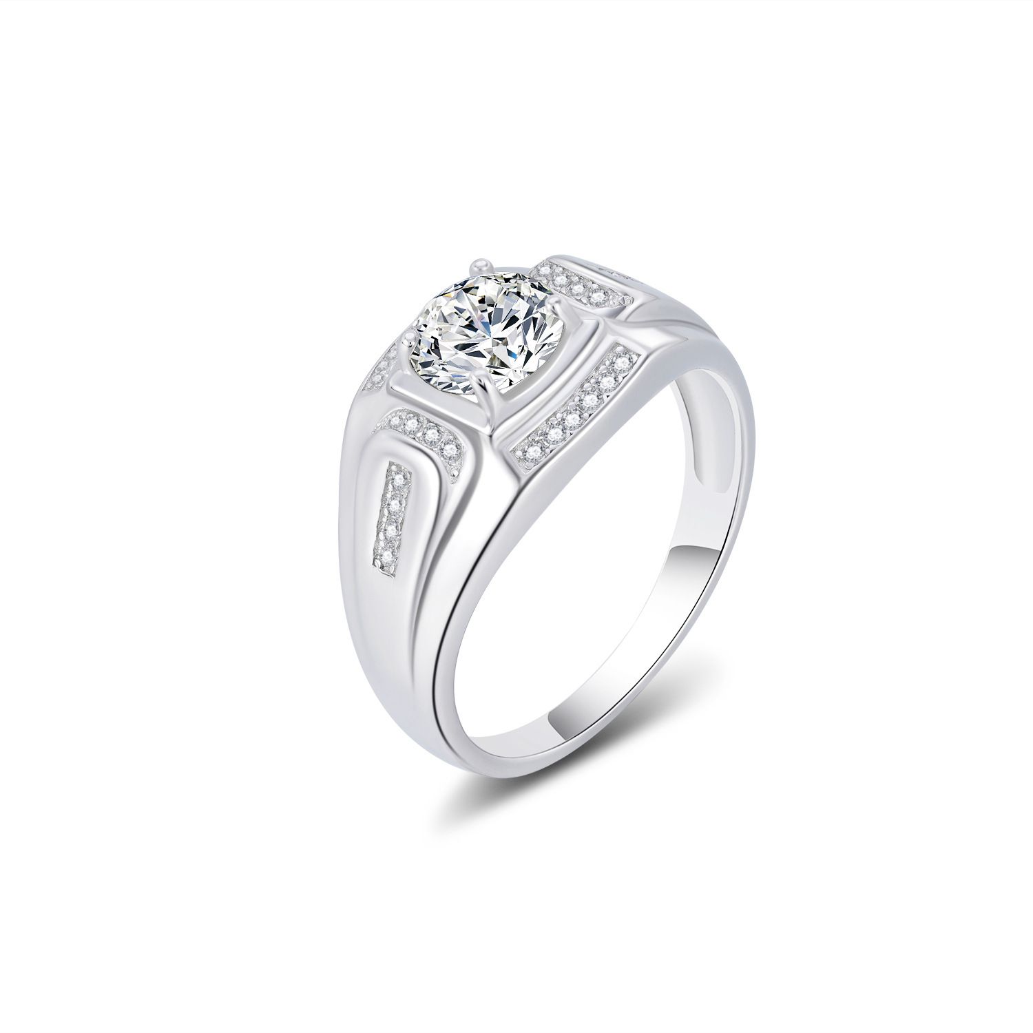 LuckLuckStone 1 Carat Moissanite Men's Ring with 925 Silver Wedding Band