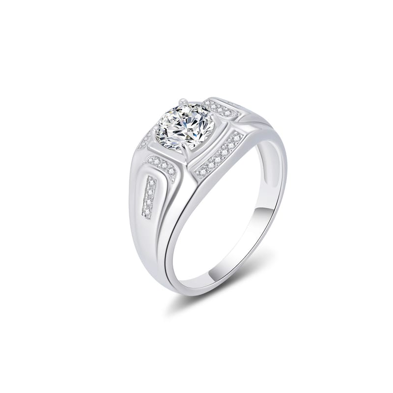 LuckLuckStone 1 Carat Moissanite Men's Ring with 925 Silver Wedding Band