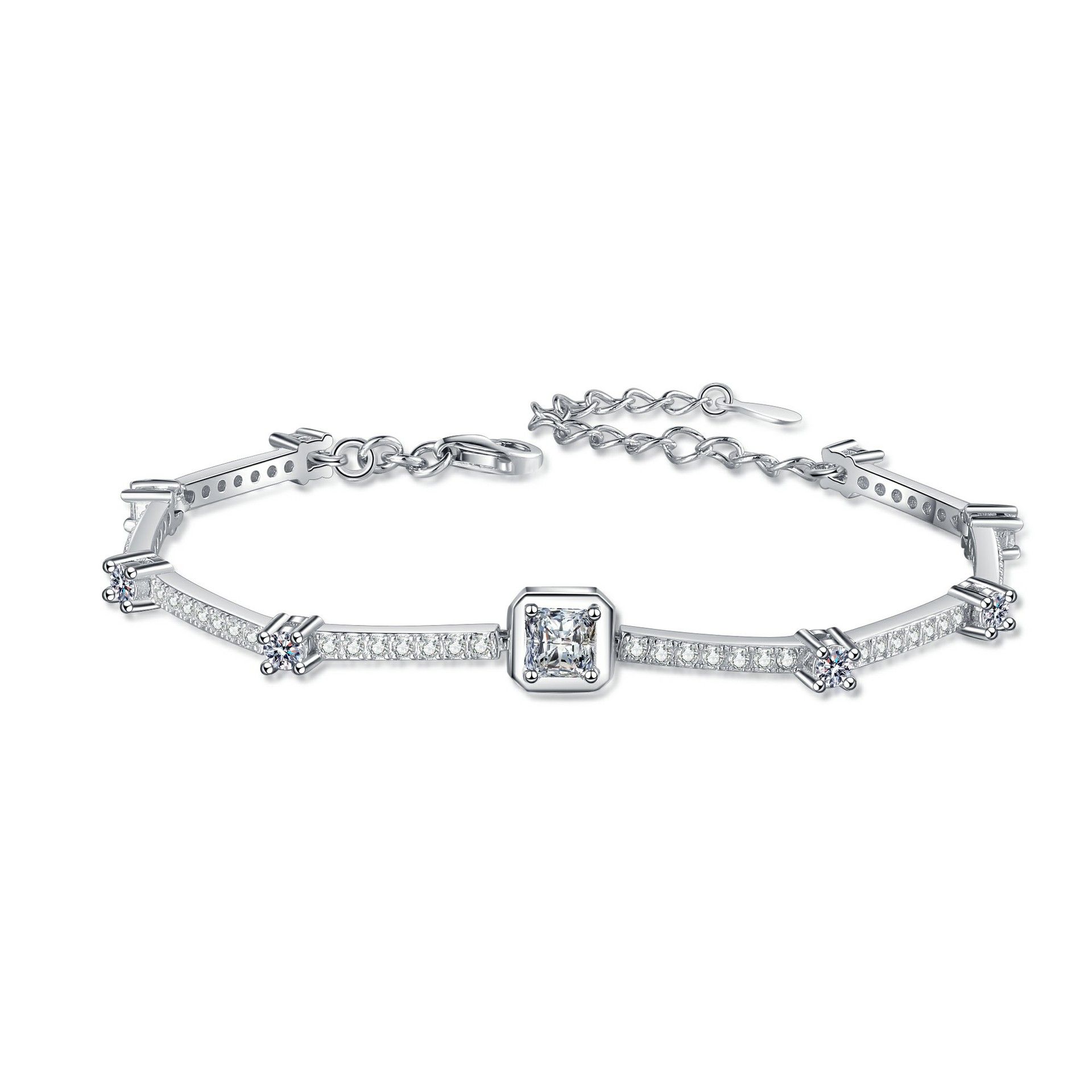 S925 sterling silver Moissanite square bag bracelet for women, with a retro and simple sugar cube design for your girlfriend