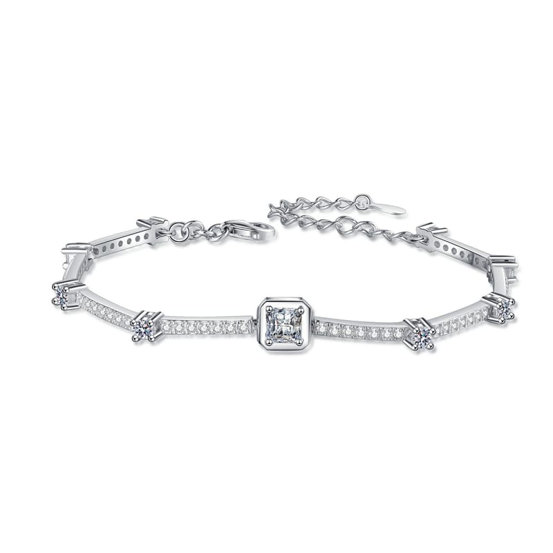 S925 sterling silver Moissanite square bag bracelet for women, with a retro and simple sugar cube design for your girlfriend