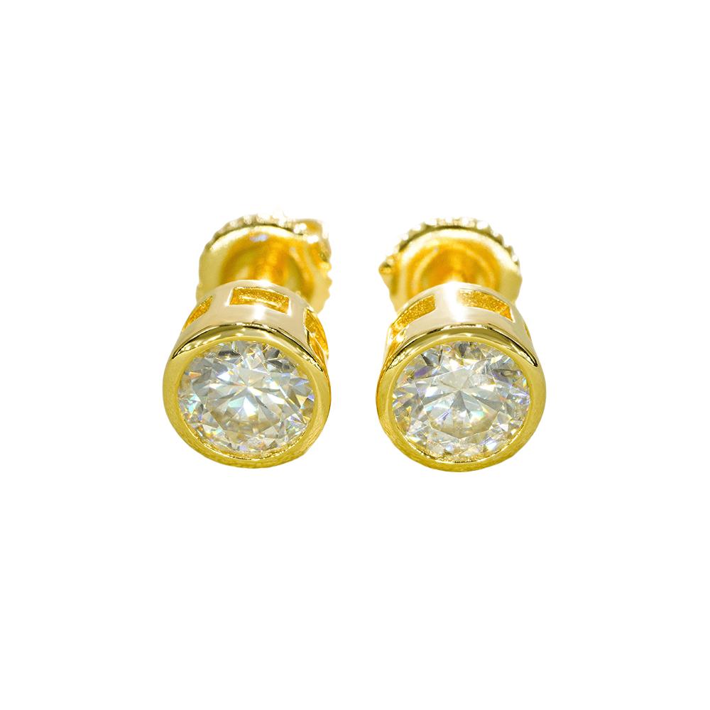 New round-wrapped colored moissanite 1.6-carat 925 silver-gold stud earrings