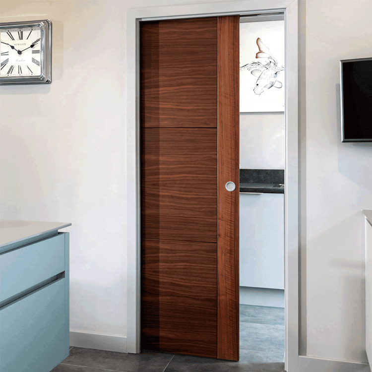 New Design Wooden Built-in Sliding Single Pocket Door Semi-automatic Hidden Ghost Door