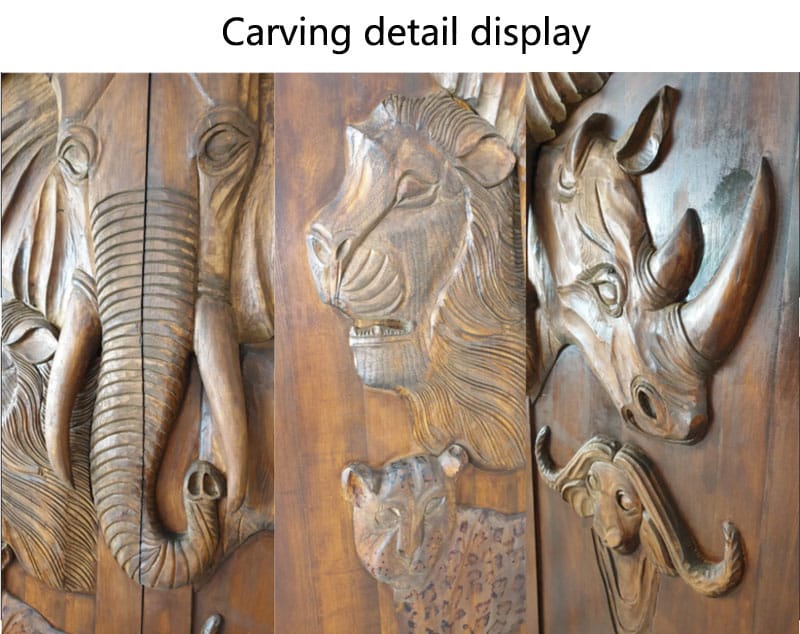 Kenya High Quality Home Security Double Carved Elephant Appearance Main Entrance Solid Wood Door Design