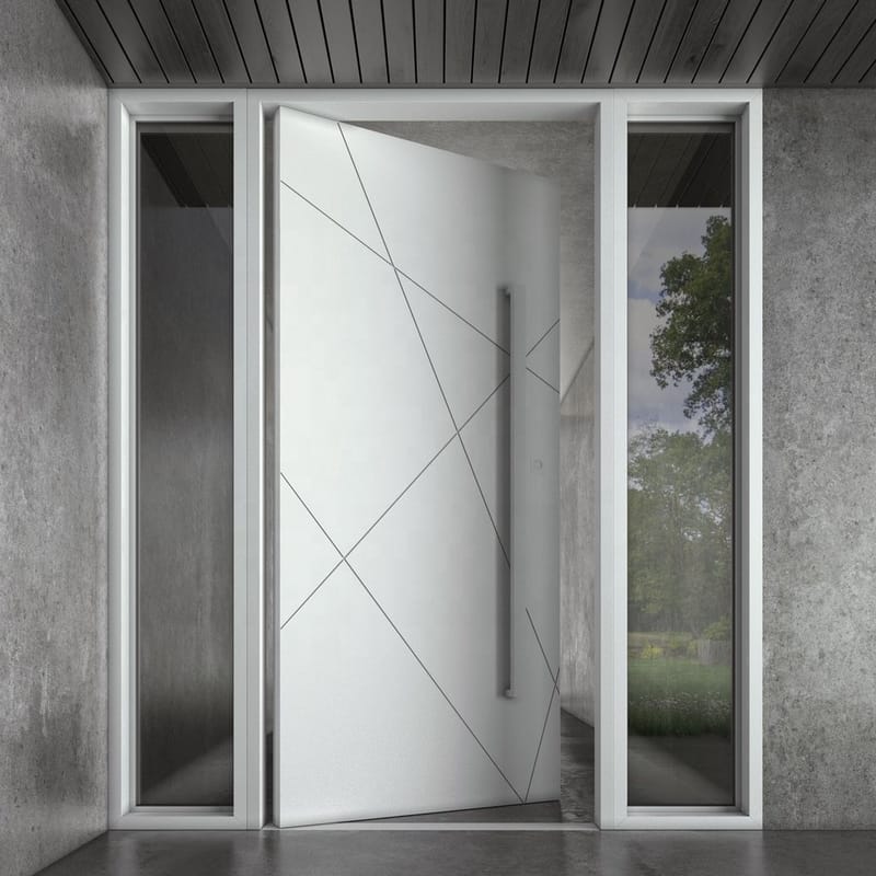 Villa Luxury Front Entry Latest Design White Appearance Wooden Large Panel Wood Pivot Door