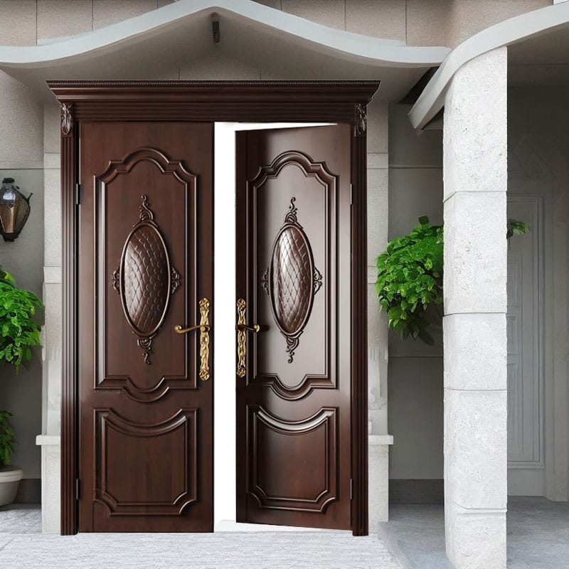Teak Solid Wood Exterior Main Entrance Door | Double Carved Design | Customized High-Quality Front Entry