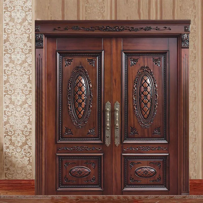 Exterior Front Entry Carving Teak Solid Wood Doors Customized Main Entrance Double Carved Wooden Door Design