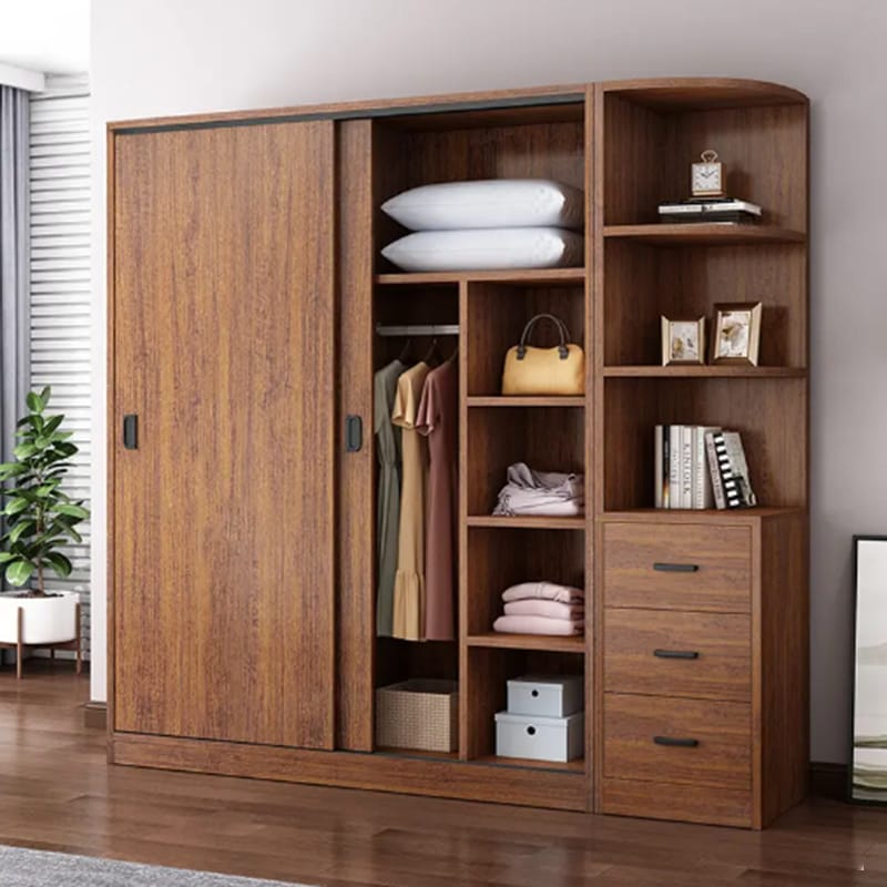 Solid Wood Sliding Door Storage Closet | Modern Bedroom Wardrobe for Home & Rental