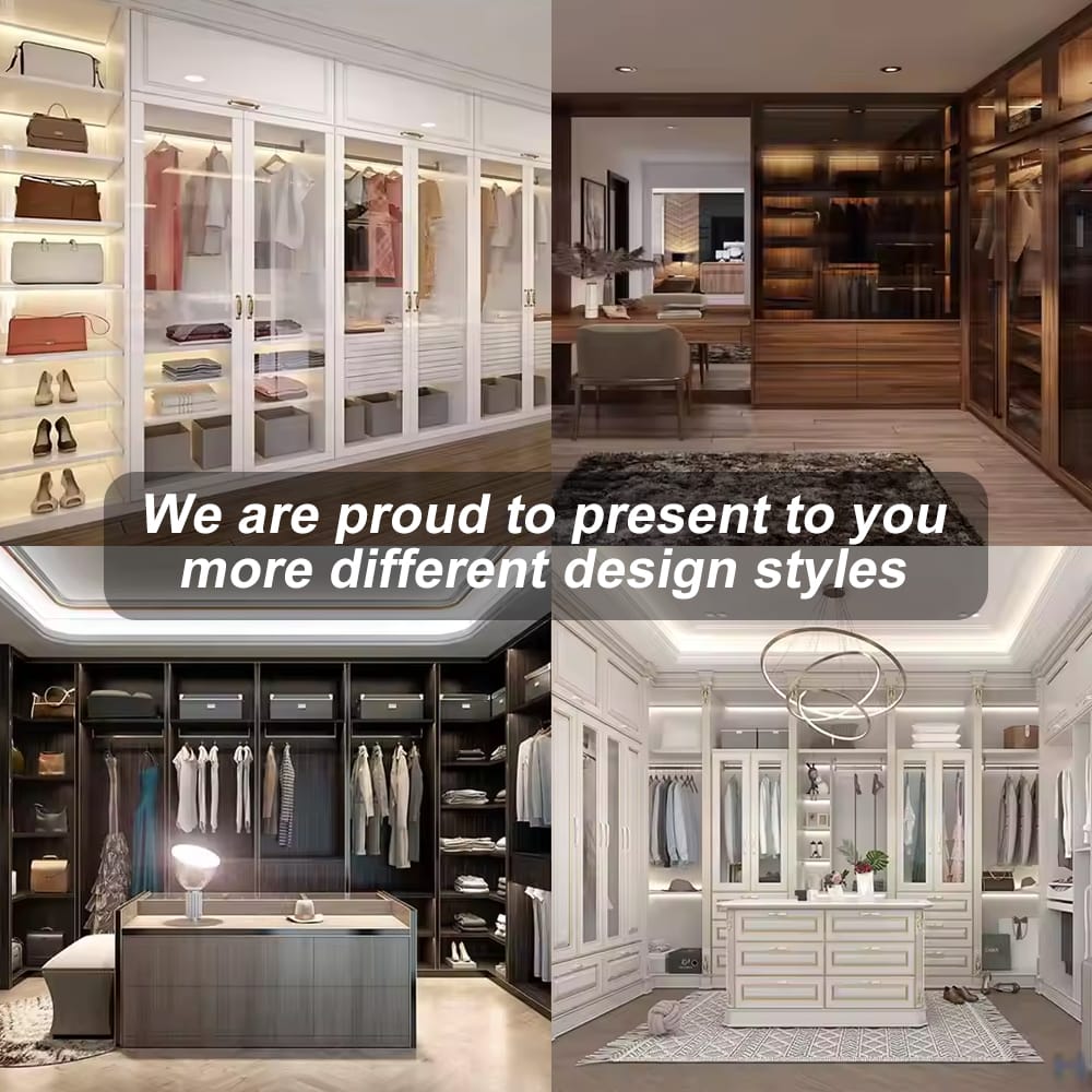 Modern Bedroom Furniture Minimalist PET U Shaped Walk in Closet Organizers Dressing Room Wardrobe System