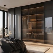 Luxury Black Wall Mounted Wardrobe with Glass Doors and Interior LED Lighting Customized Modular Closet Wardrobe
