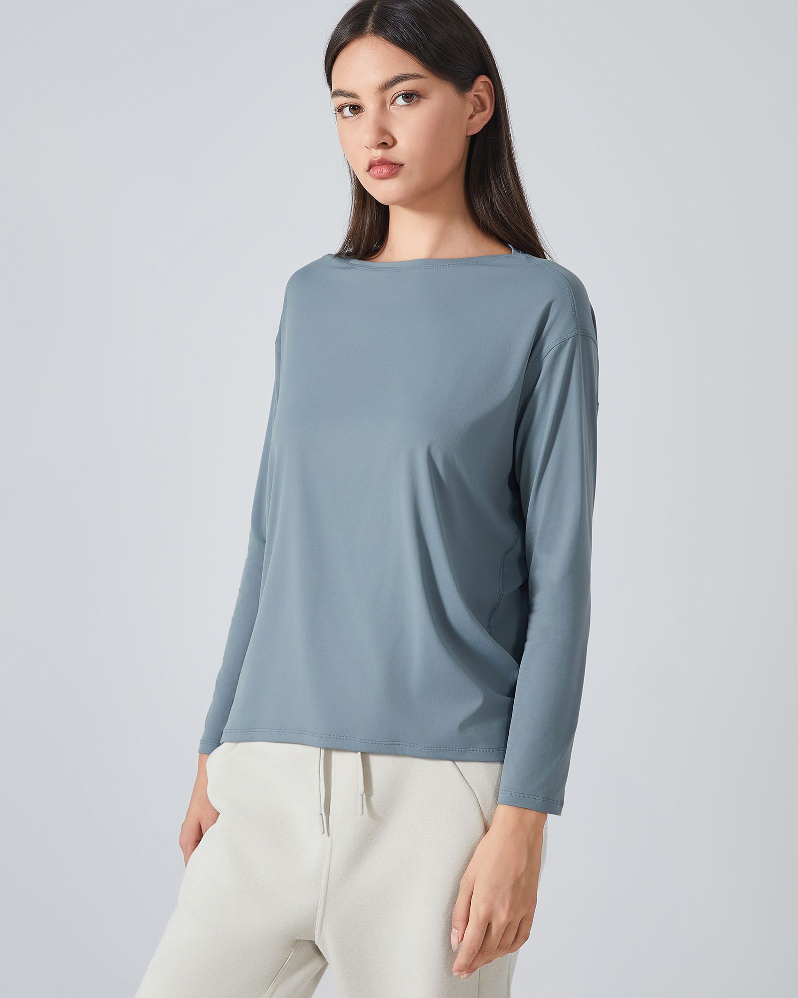 FITOP YOGA Long Sleeve Workout Tops Shirts for Women Loose Fit Athletic Yoga Shirt Casual Boat Neck Tops