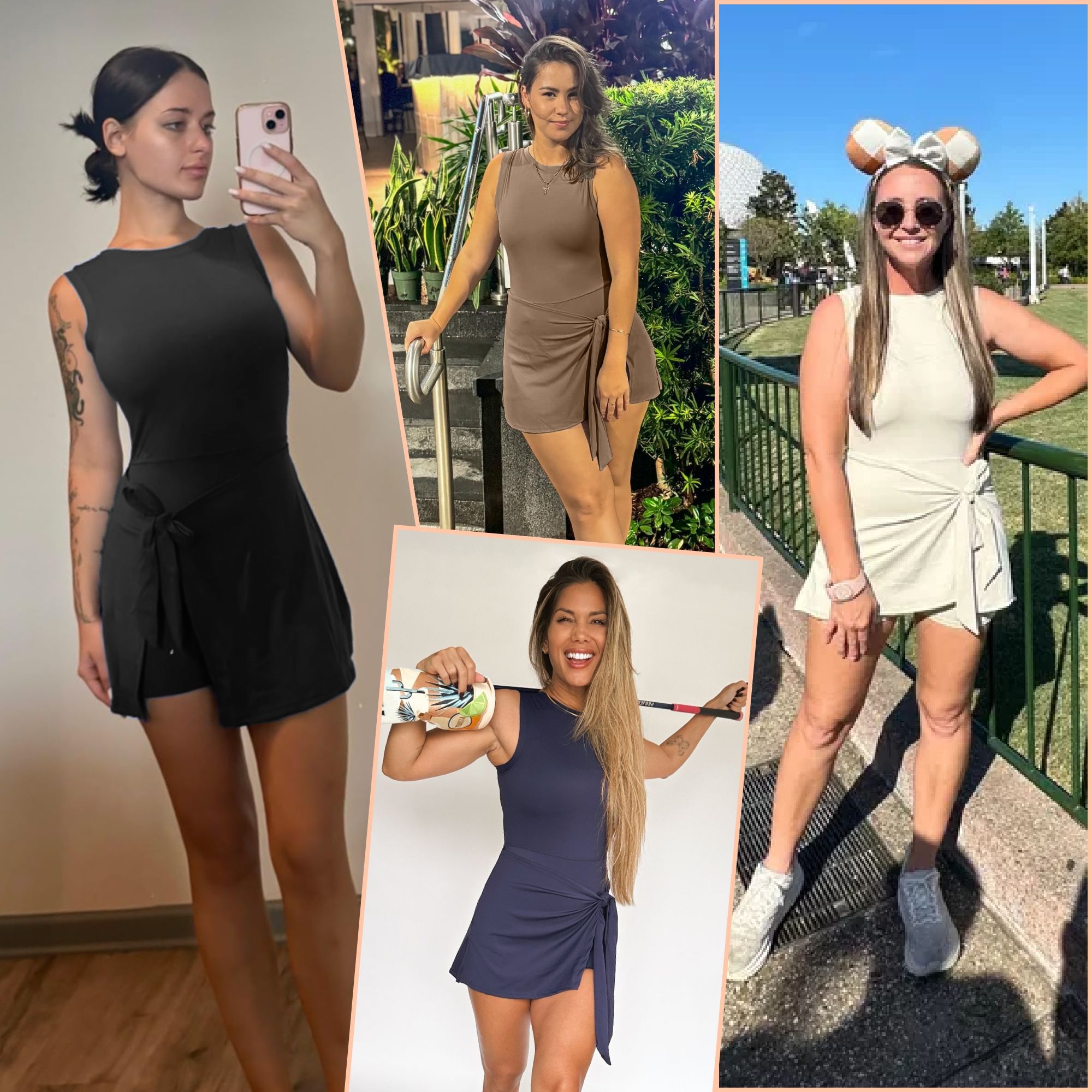 FITOP Womens Tennis Dress Sleeveless Wrap Skirt Athletic Dress with Built in Shorts Golf Dress Workout Rompers